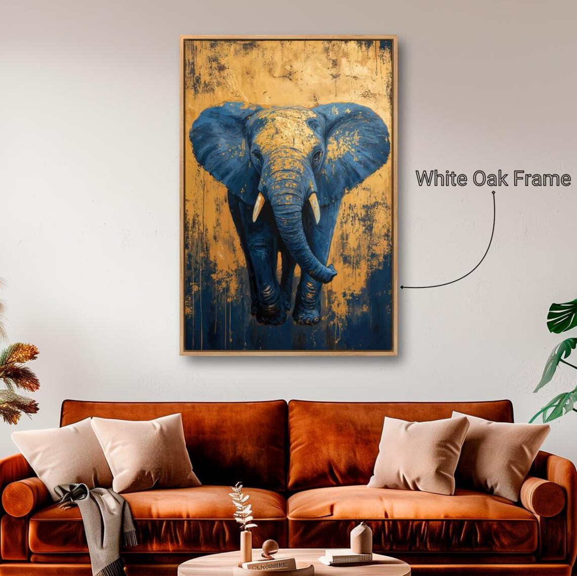 Navy Blue Elephant Portrait Gold Leaf Texture Background Wildlife Poster - Image 2