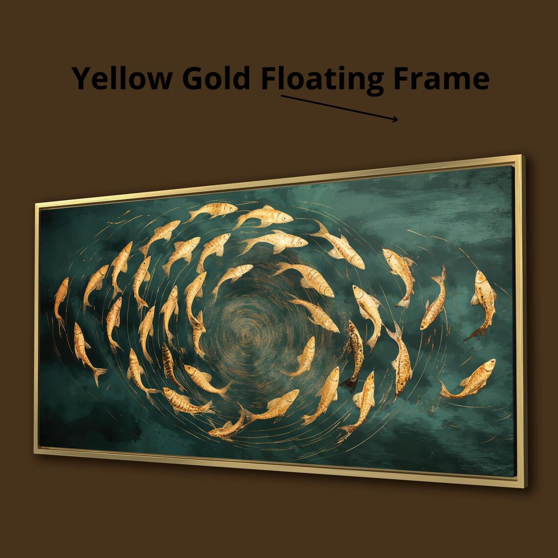School Of Golden Fish Swirling On Deep Teal Water Art Poster - Image 3