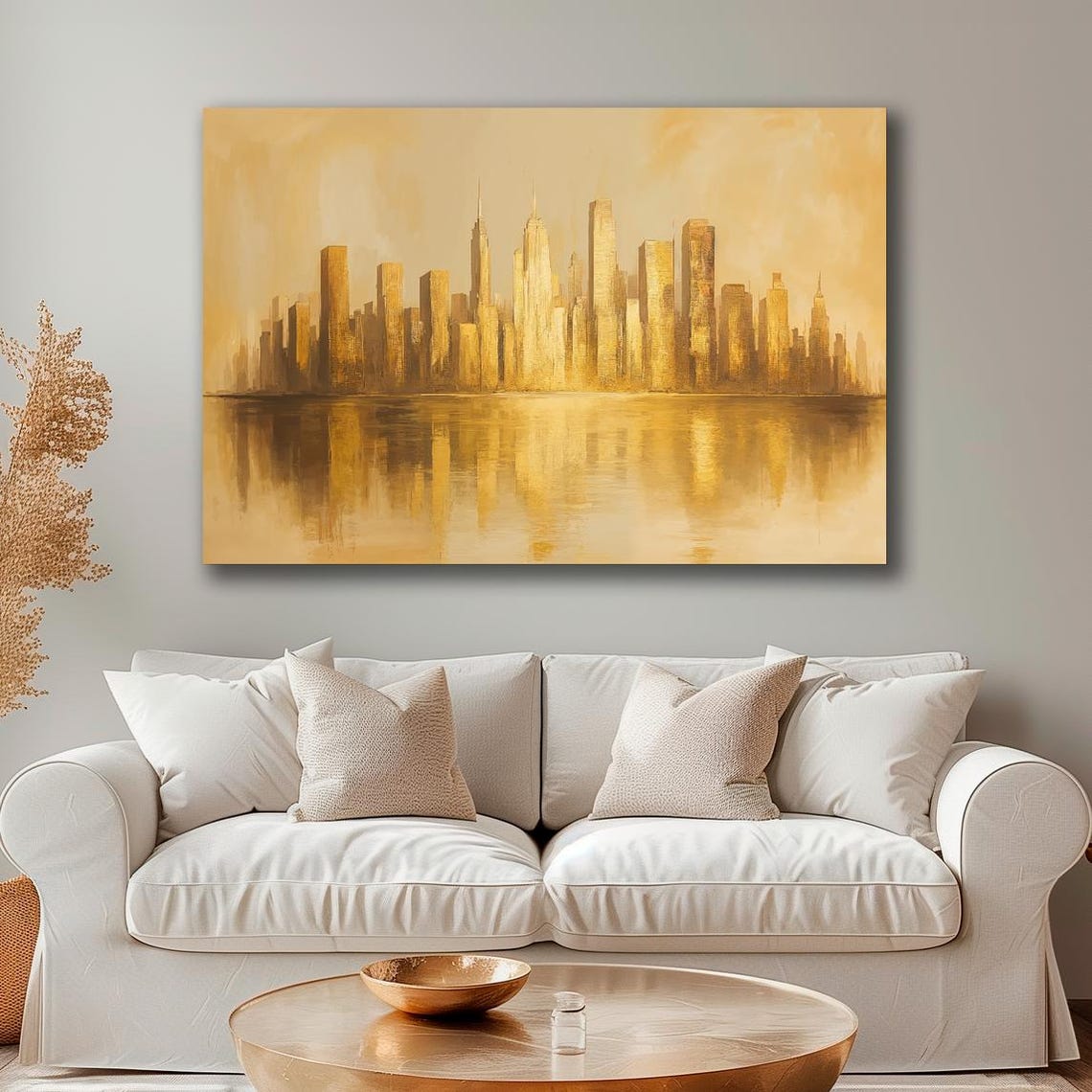 Golden City Skyline Reflected On Water Abstract Urban Poster - Image 2