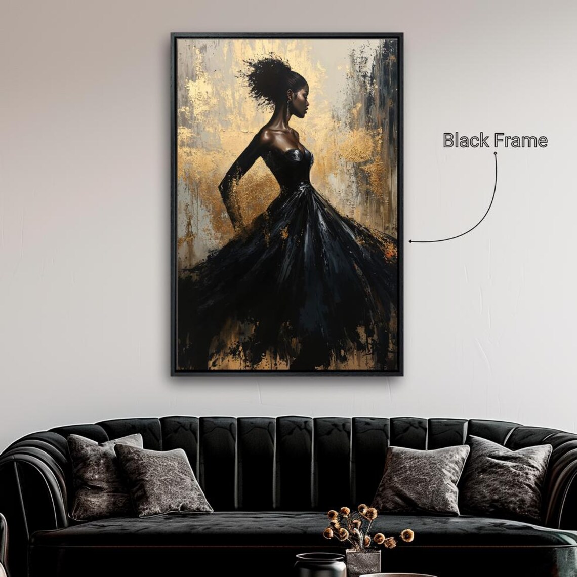 Abstract Fashion Woman Art Print, Black and Gold - Image 2