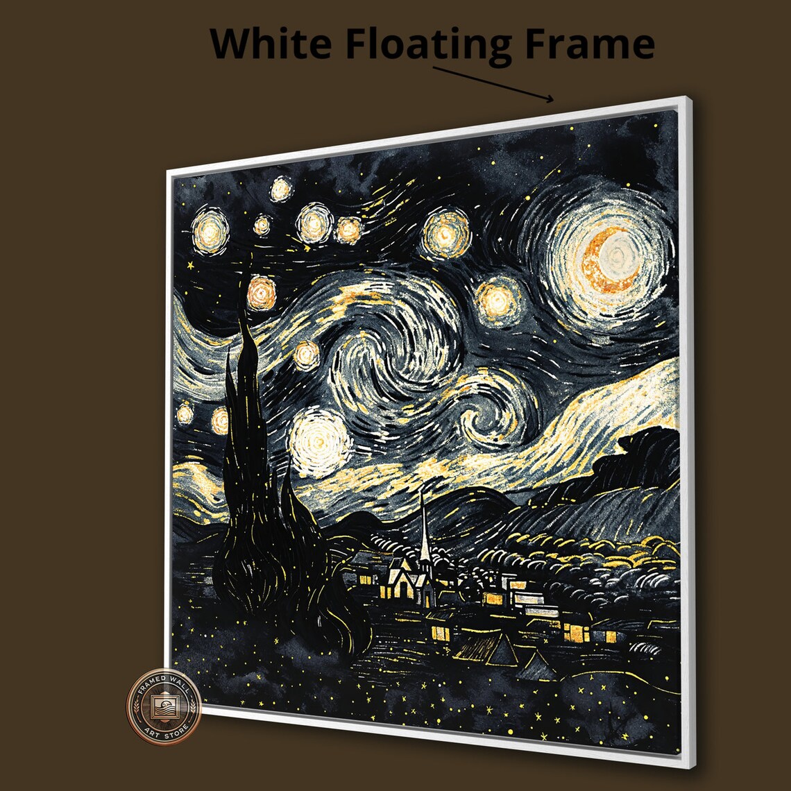 Starry Night Swirling Sky Village Van Gogh Style Dreamy Art Poster - Image 3