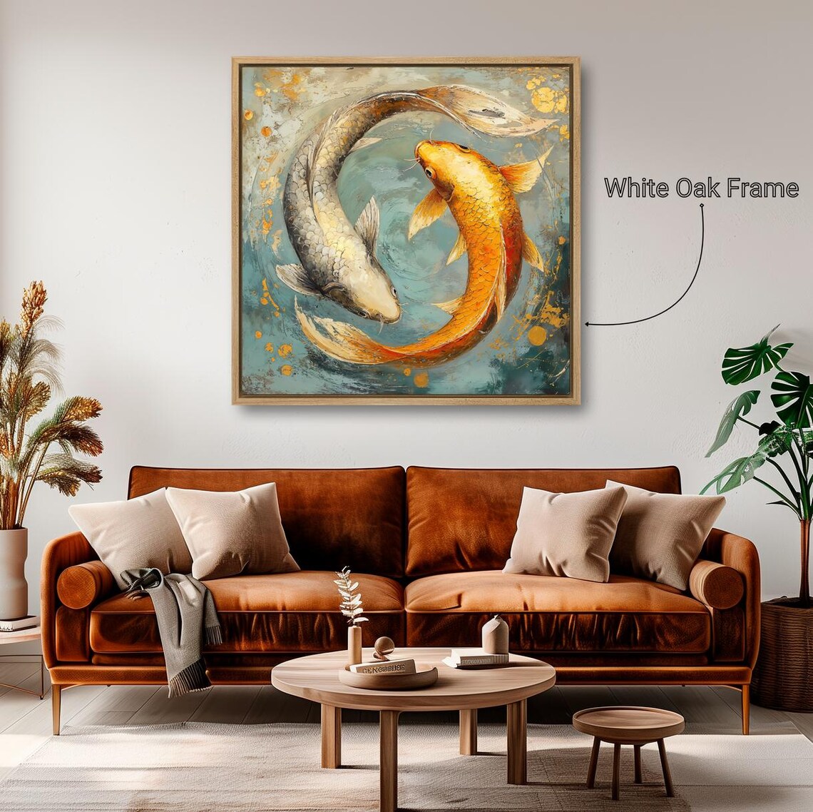 Yin Yang Koi Fish Pair Golden Orange Silver Painting Feng Shui Poster - Image 3