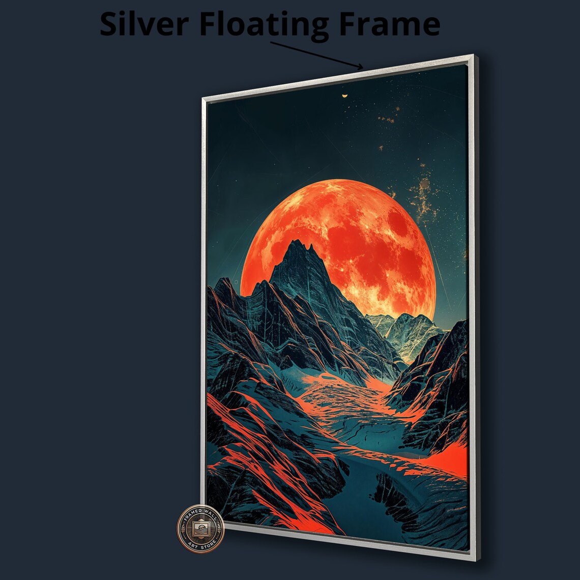 Red Moon Over Mountains Framed Wall Art Moonlight Mountain Landscape Art Print Surreal Wall Decor Dark Night Sky Poster Ready To Hang - Image 4