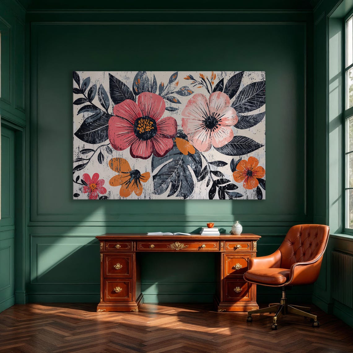 Bold Red Pink and Orange Flowers Modern Botanical Art Poster