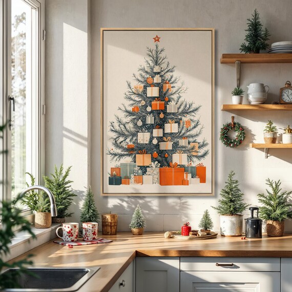 Mid-Century Christmas Tree With Gifts Festive Holiday Wall Poster