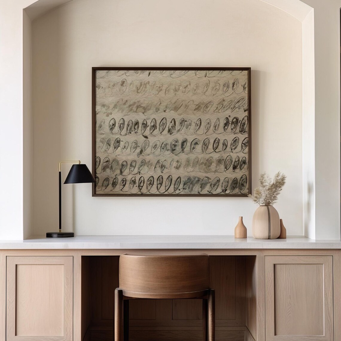 Beige Neutral Abstract Swirl Scribble Painting Minimalist Home Wall Art