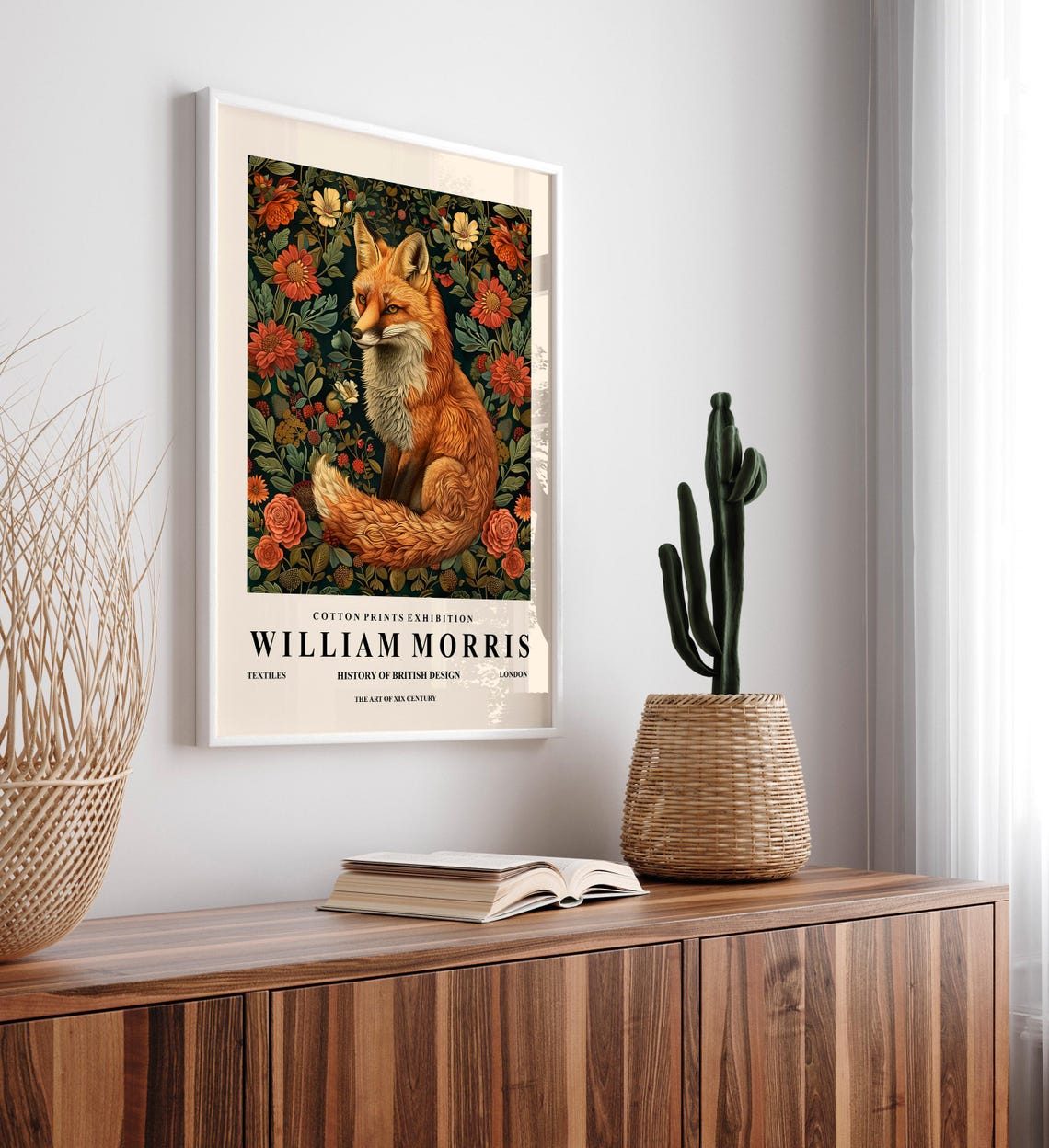 William Morris Style Red Fox Floral Dark Botanical Exhibition Wall Art - Image 4