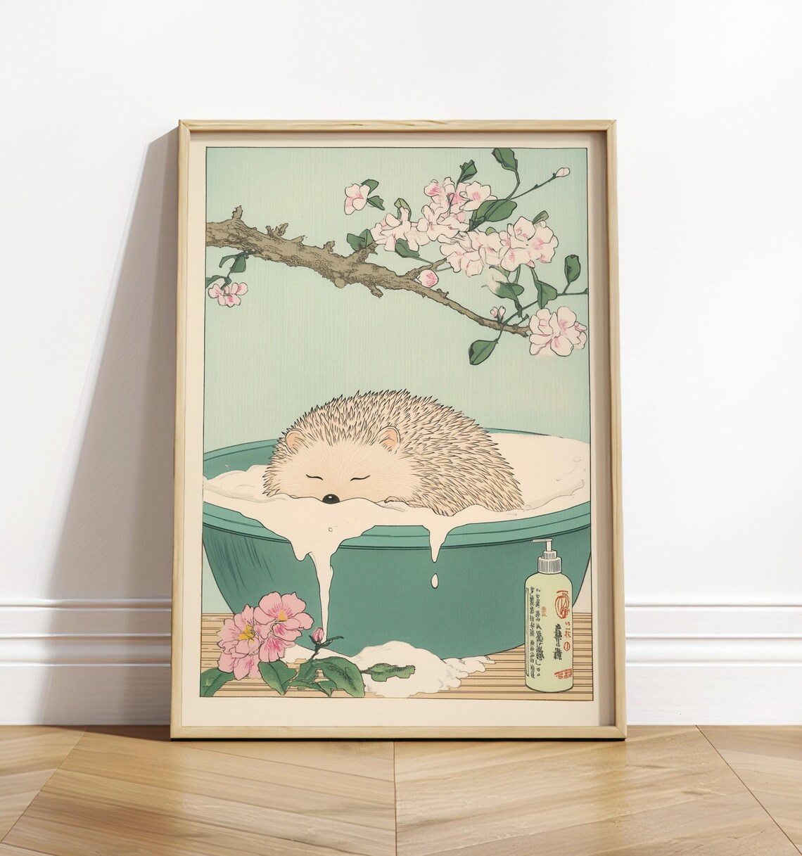 Hedgehog In Bathtub, Japanese Ukiyoe Bathroom Art