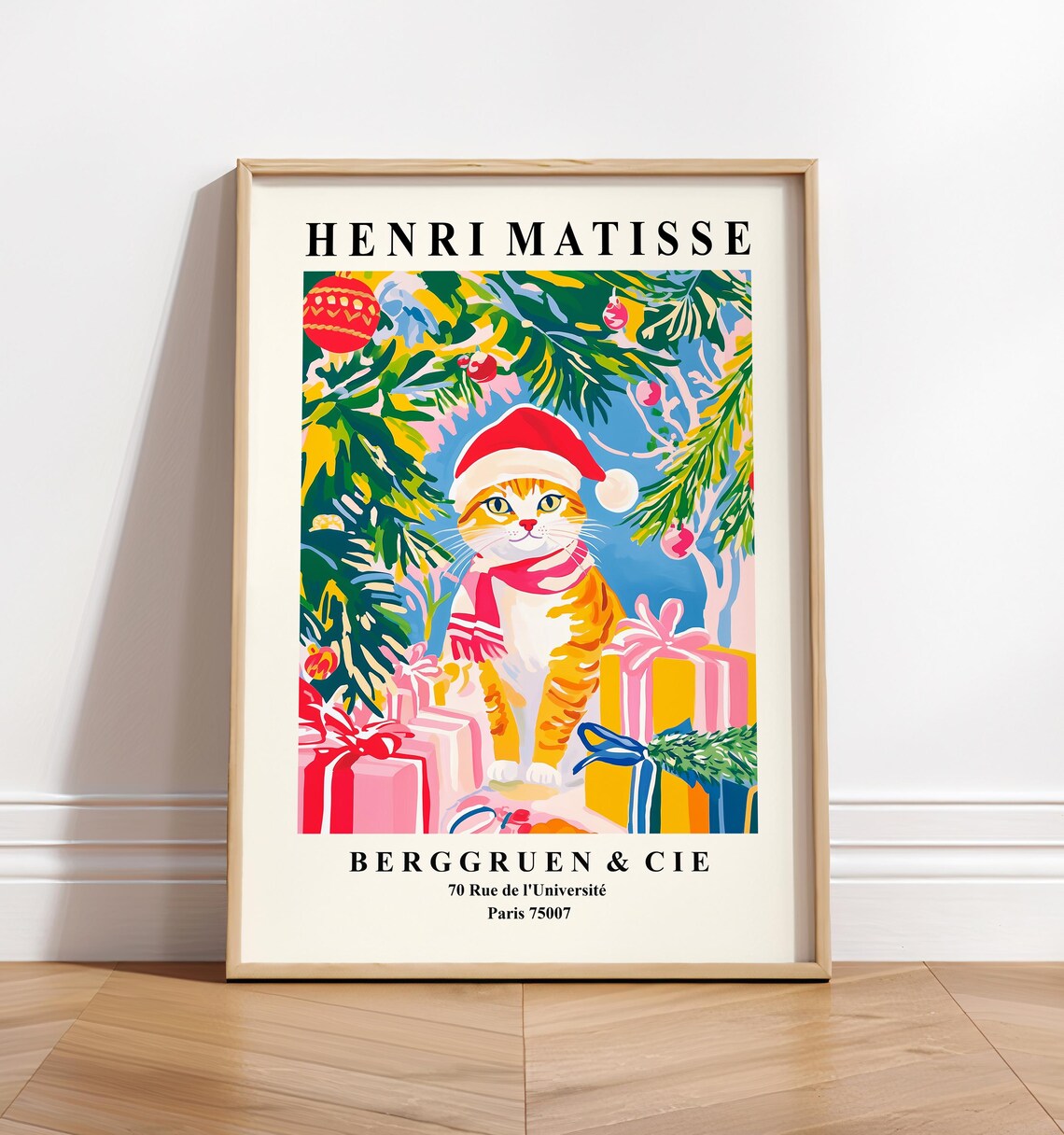 Henri Matisse Style Ginger Cat Santa Hat Christmas Berggruen Poster