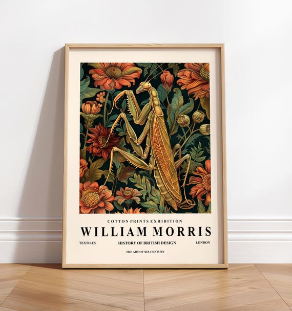 Praying Mantis Botanical Art Print, William Morris Print
