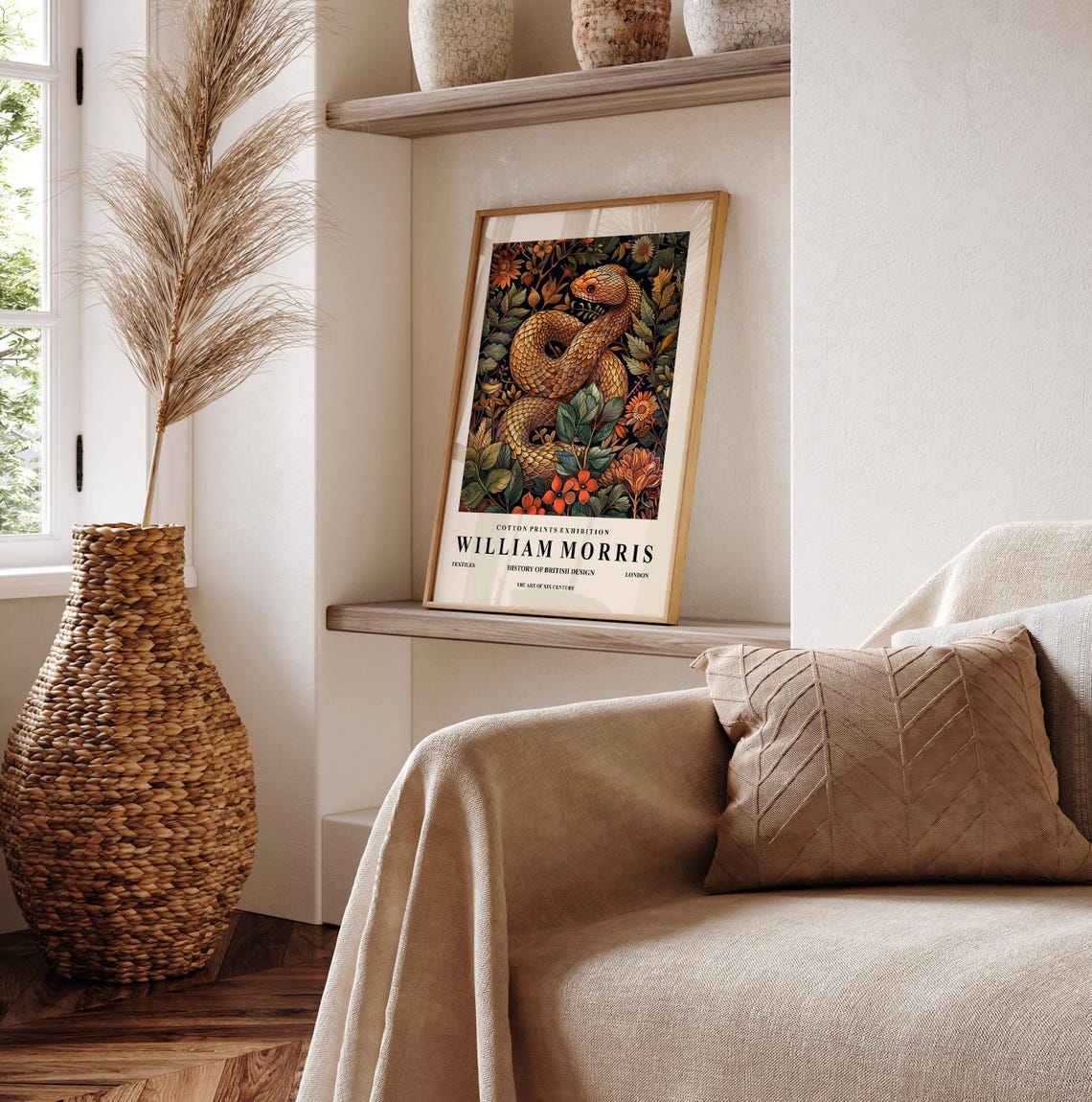 William Morris Style Snake Dark Botanical Floral Exhibition Wall Art - Image 6