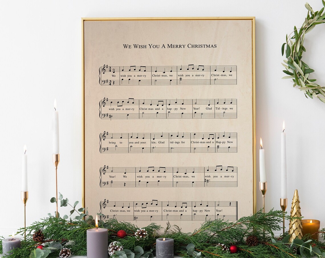 We Wish You a Merry Christmas Sheet Music Vintage Carol Score Wall Art
