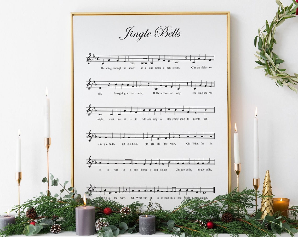 Jingle Bells Music Sheet Wall Art Christmas Carol Scores Sheet Music Sign Christmas Print Church Hymn Scores Christmas Song Chords