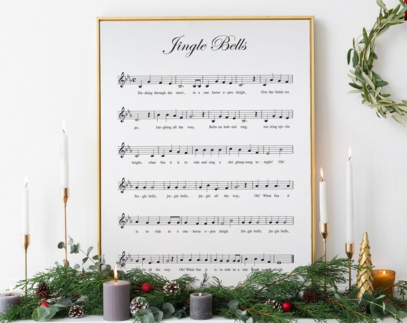 Jingle Bells Sheet Music Classic Christmas Song Score Vintage Wall Art