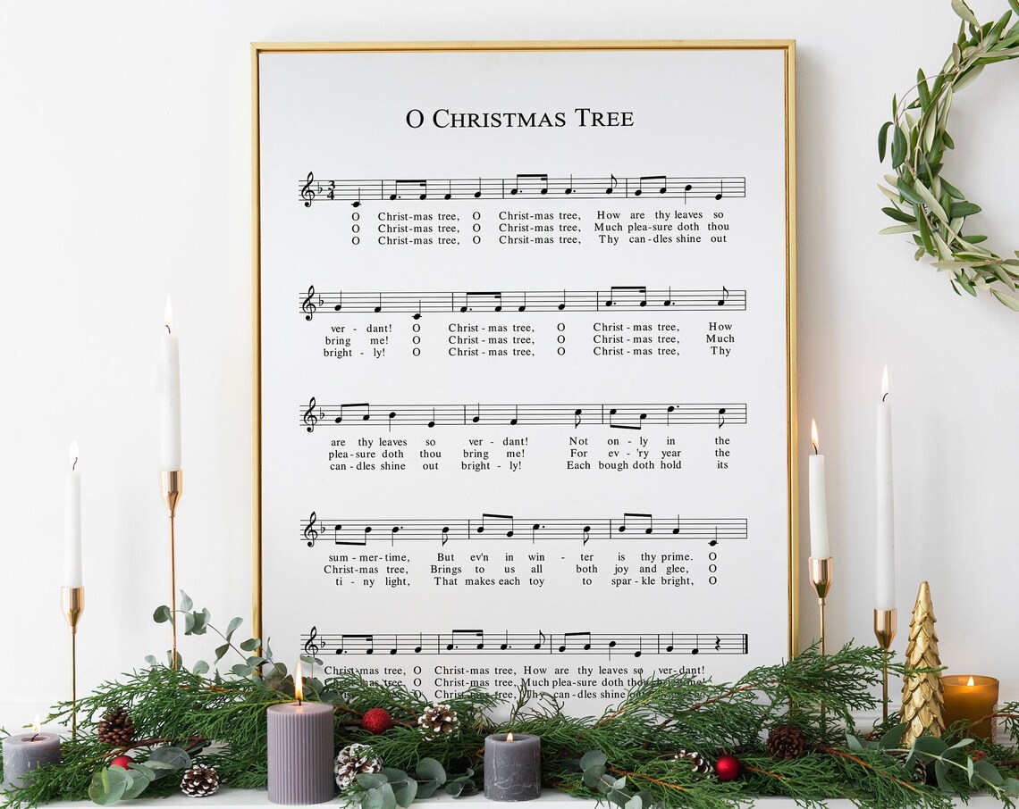 O Christmas Tree Sheet Music Carol Score Vintage Holiday Wall Art