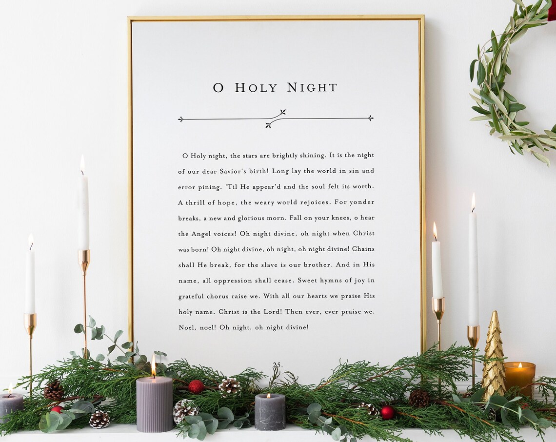 O Holy Night Christmas Carol Lyrics Vintage Book Page Art Poster