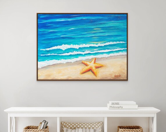 Starfish Prints Seashell Print Starfish Wall Art Original Blue Sea Abstract Oil Painting Modern Coastal Beach Home Art Bedroom Art