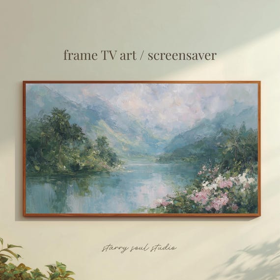 Peaceful Forest Lake Frame Tv Art Impressionist Oil Painting Wallpaper Neutral Rustic Screensaver 4k Tv25072
