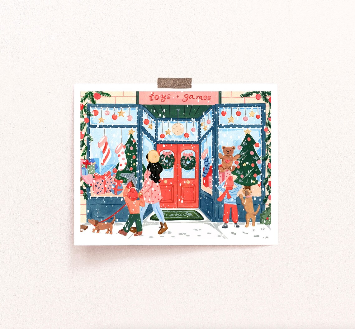 Toy Store Holiday Art Print, Christmas Watercolor - Image 2