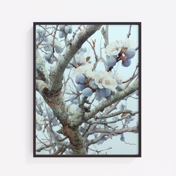 Winter Orchard Branches Frosted Tree Art Pale Sky Wall Decor Nature Print