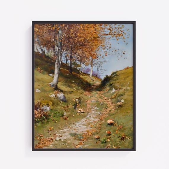 Autumn Landscape Art Print Rustic Hillside Trail