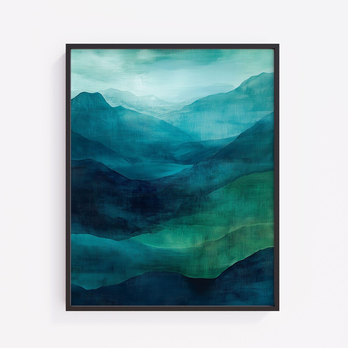 Abstract Mountain Landscape Art Print Green And Blue Hues