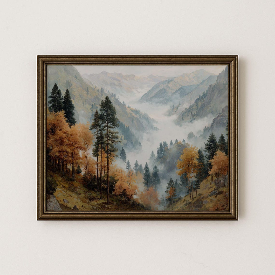 Autumn Mountain Valley Watercolor Print Rustic Landscape