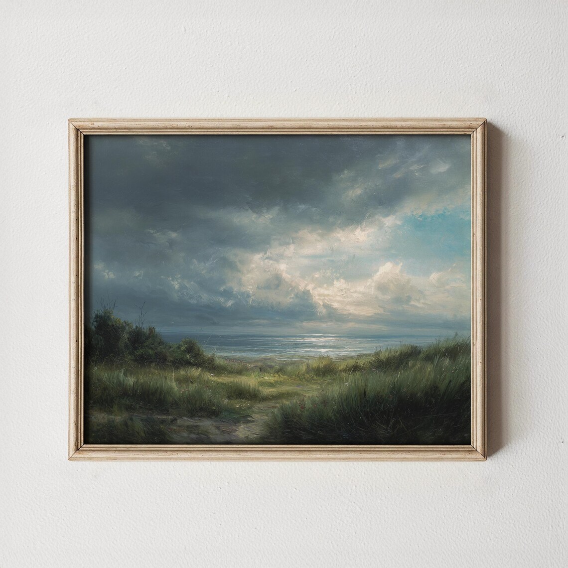 Moody Coastal Dunes Stormy Seascape Vintage Style Atmospheric Wall Art