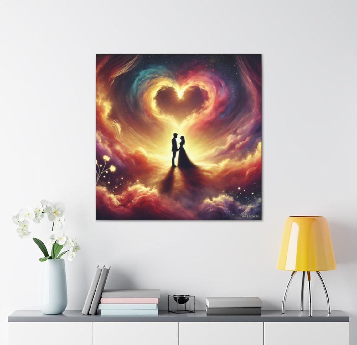 Couple Silhouette beneath a Cosmic Heart Nebula Dream Sky Art Poster - Image 2