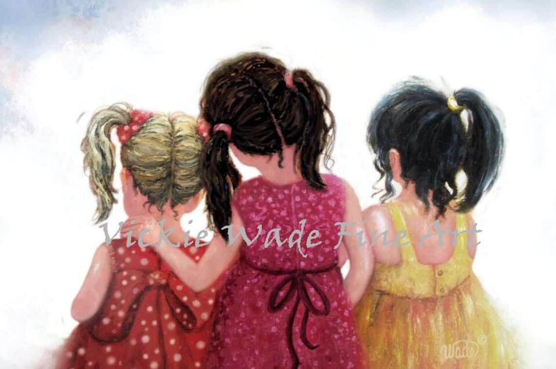 Three Little Girls With Ponytails Looking Out Together Poster