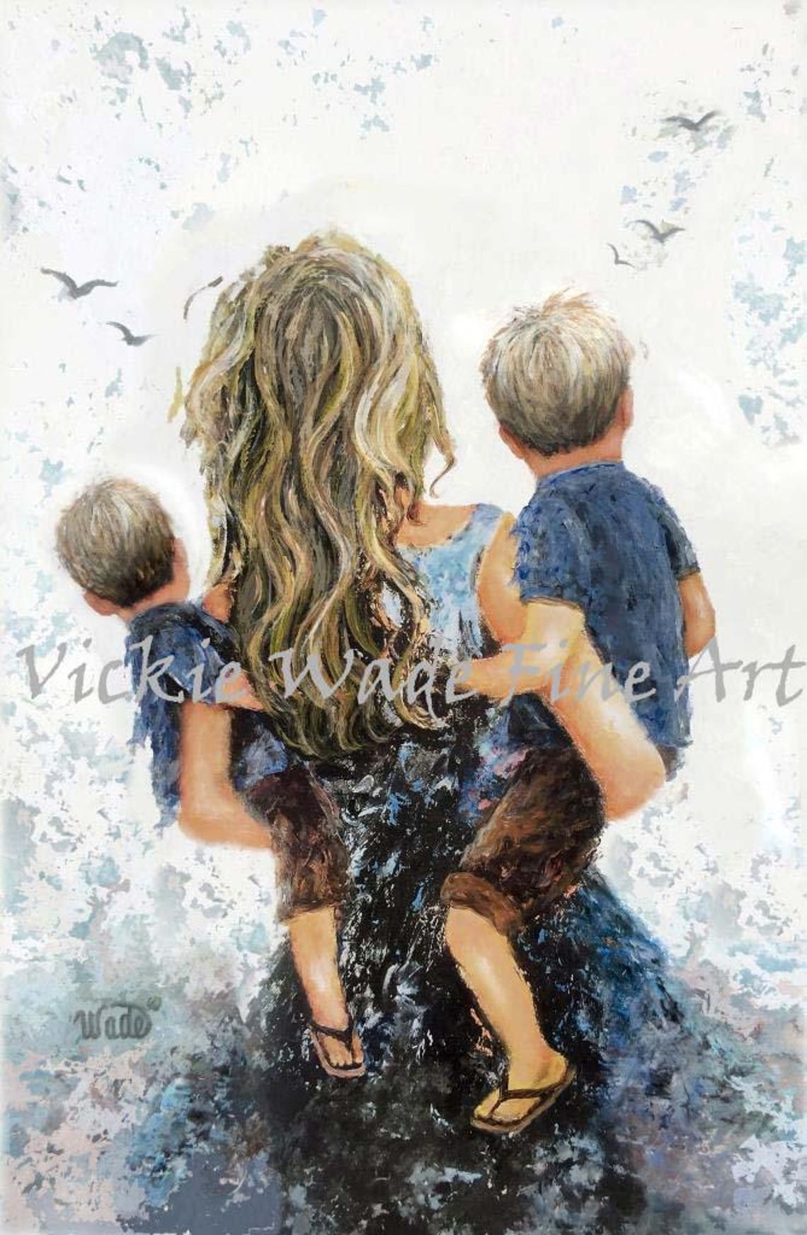 Mother Carrying Two Young Sons Walking Away Together Art Poster - Image 3