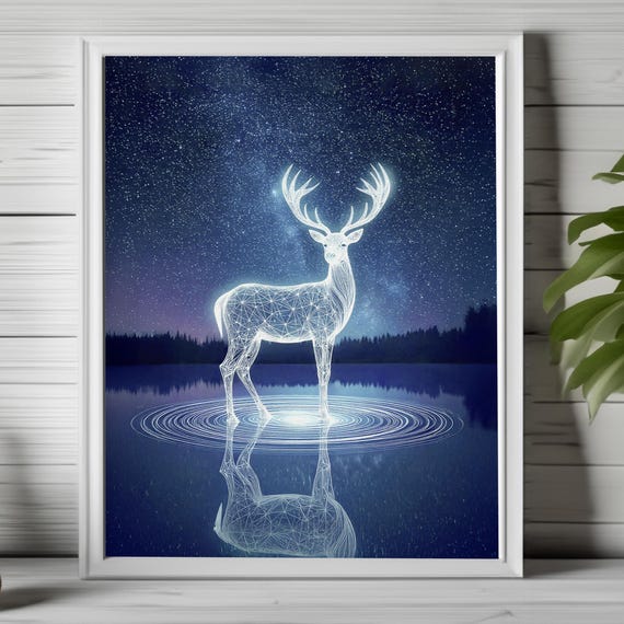 Glowing Deer Art Print Geometric Deer Print Animal Spirit Design Spirit Animal Art Ethereal Animal Art Spiritual Art 086