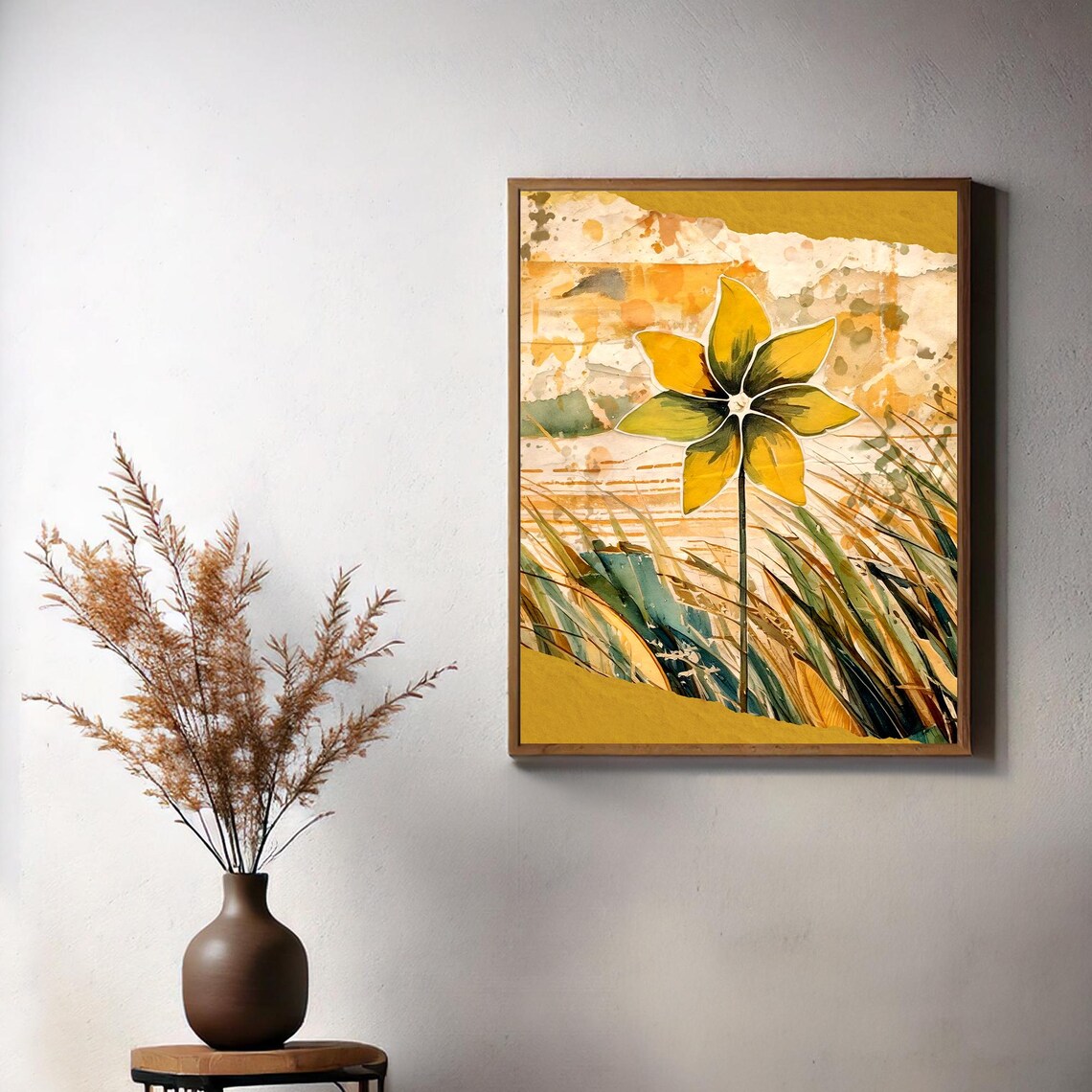 Yellow Flower Mixed Media Collage Watercolor Botanical Art Poster - Image 3
