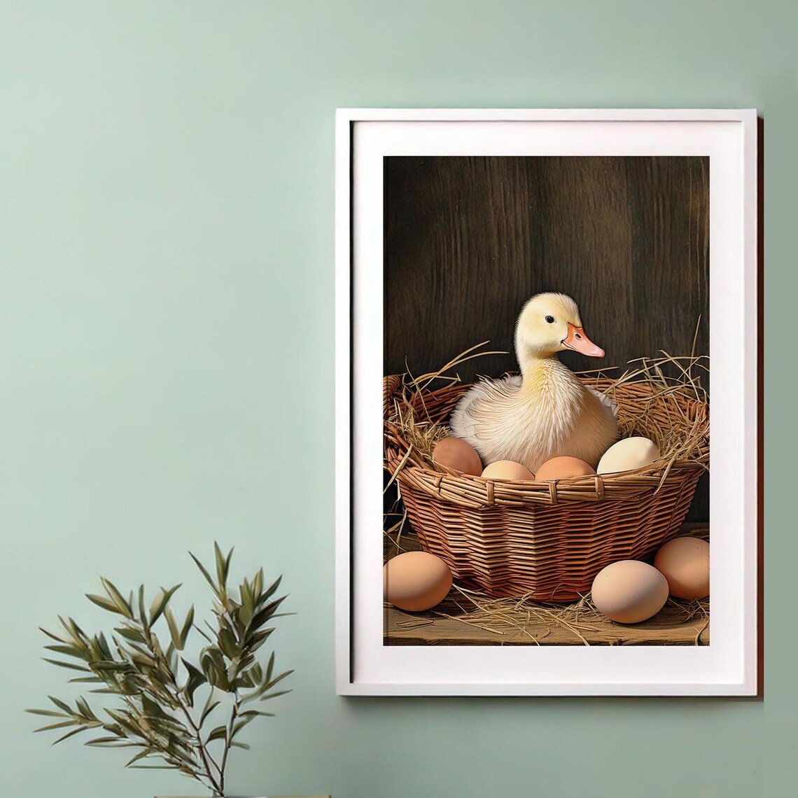 Fluffy Yellow Duckling in Wicker Basket Rustic Farmhouse Poster - Image 2