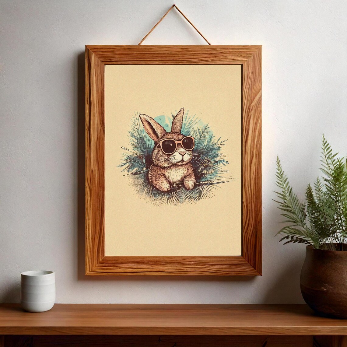 Cool Rabbit in Sunglasses Retro Vintage Illustration Art Poster - Image 2