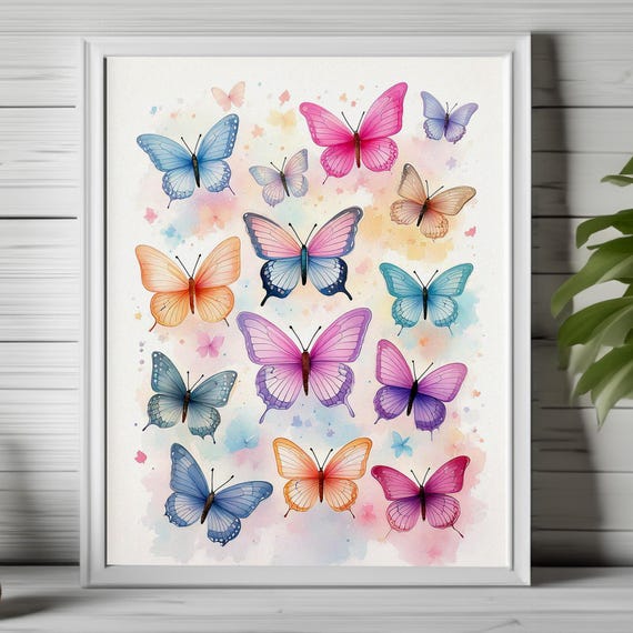Butterfly Print Pastel Butterfly Whimsical Art Colorful Butterfly Art Boho Butterfly Decor Butterfly Wall Art Nursery Art 99