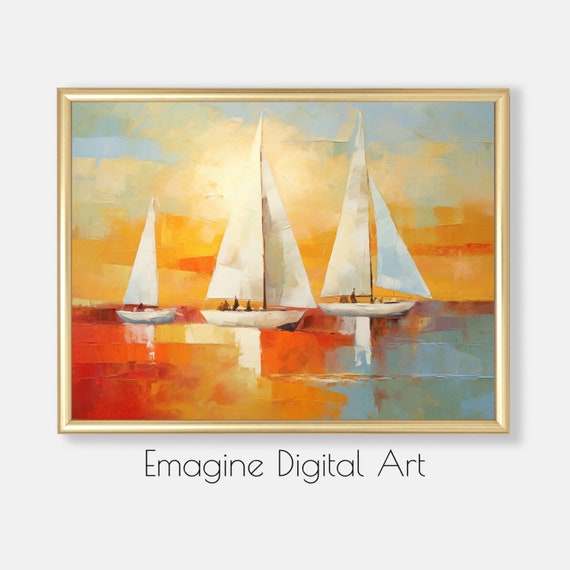 Art Sailboats At Sunset Abstract Wall Tropical Decor To Instantly Print And Frame Tr17