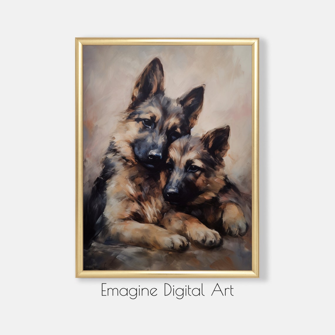 Adorable Two German Shepherd Puppies Cuddling Sweet Dog Art Poster