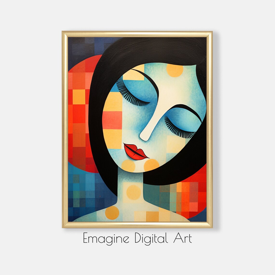 Cubist Woman Face Closed Eyes Mosaic Geometric Abstract Art Poster