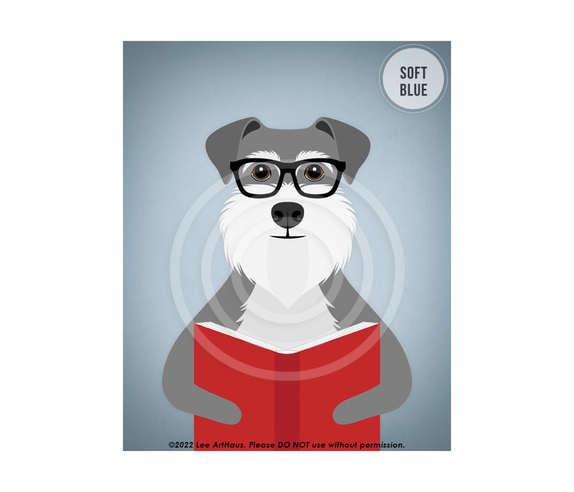 Schnauzer Wearing Glasses Reading a Red Book Funny Dog Poster - Image 2
