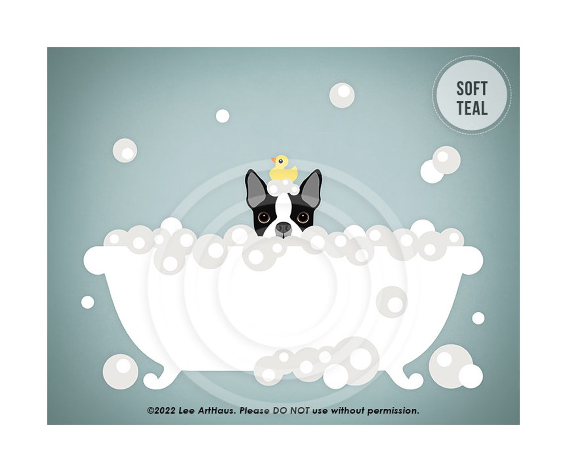 Boston Terrier In Bubble Bath With Rubber Duck Funny Dog Art Poster - Image 4