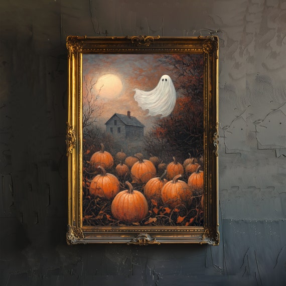 In Pumpkin Field Print Dark Academia Art Spooky Decor Gothic Home Antique Illustration Halloween Poster Rustic Vintage Wall