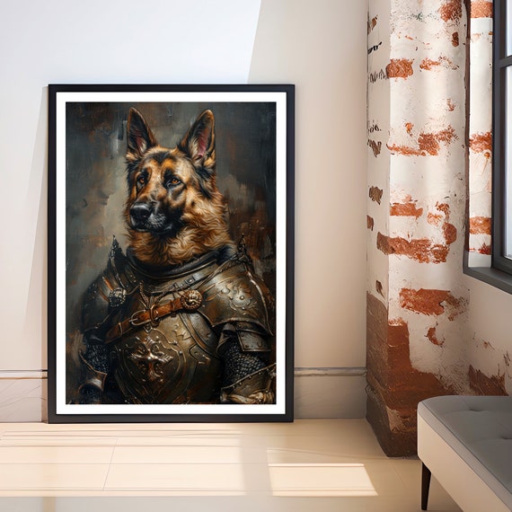 Gothic German Shepherd Guardian Print Dark Academia Art Home Decor Antique Dog Portrait Victorian Era Poster Rustic Vintage
