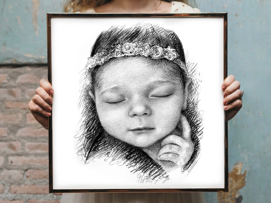 Baby in Striped Shirt Custom Pencil Portrait Sketch Art Print - Image 7