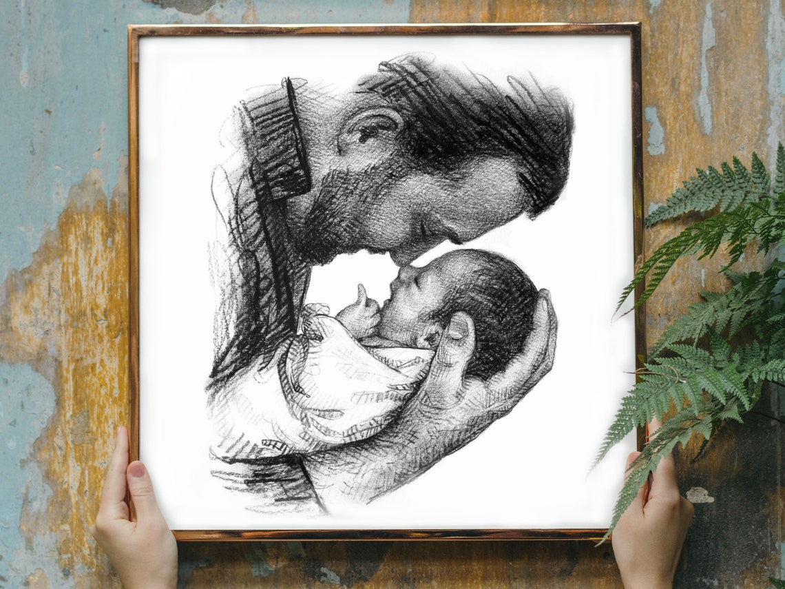 Grandparents With Grandchildren Custom Pencil Portrait Art Print - Image 4