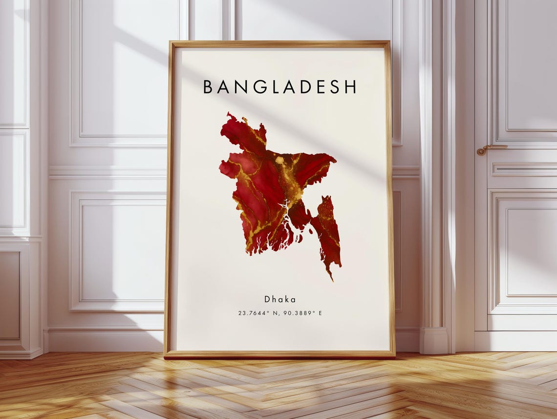Bangladesh Red Marble Country Map Minimalist Geography Decor Poster
