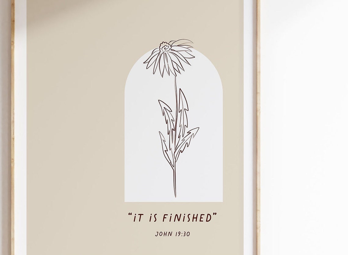 John 1930 It Is Finished Floral Christian Typography Wall Art Bible Verse Poster Jesus On The Cross Easter Artwork - Image 3