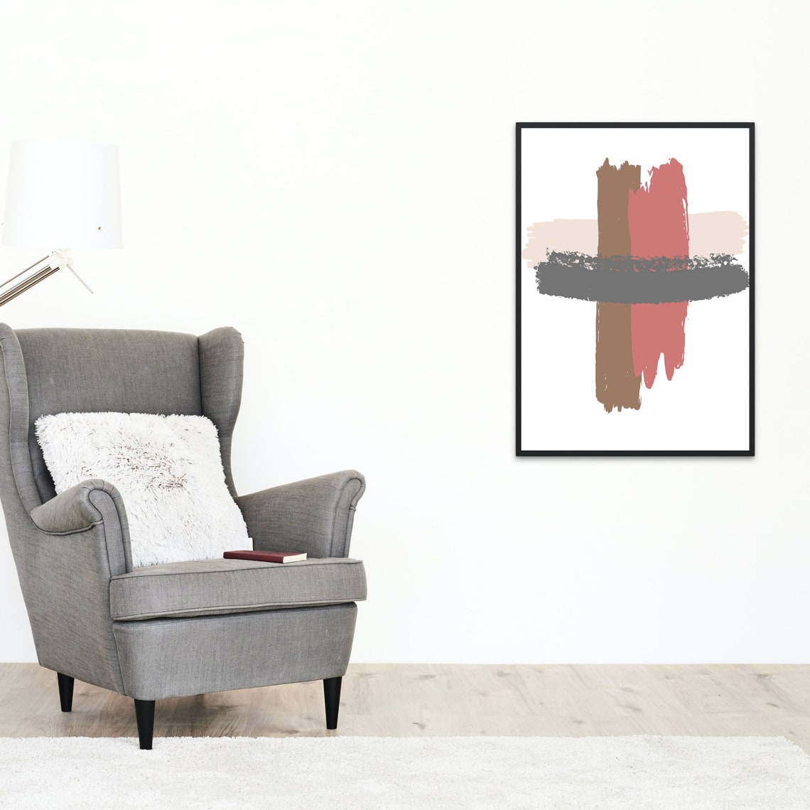 Minimal Brush Stroke Abstract Terracotta Neutral Tone Poster - Image 2