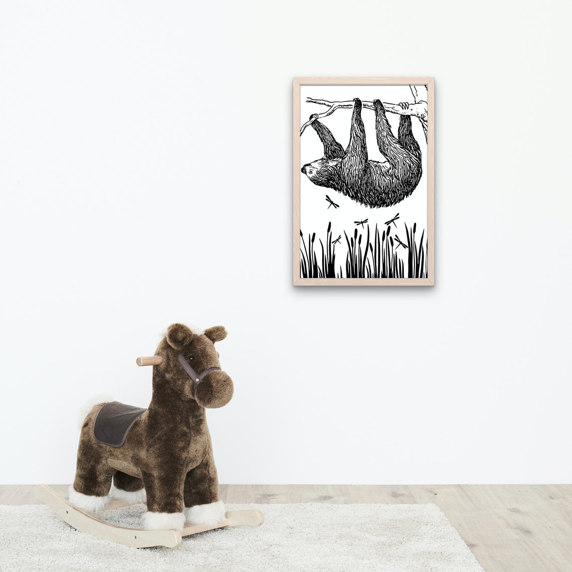 Hanging Sloth Line Art Poster Black And White Jungle Illustration - Image 3