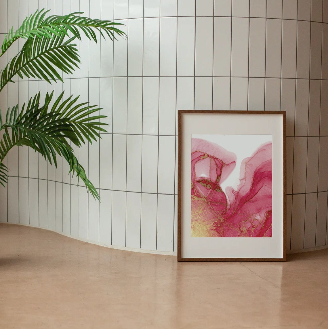 Red And Gold Alcohol Ink Poster Flowing Pink Marble Elegance - Image 3